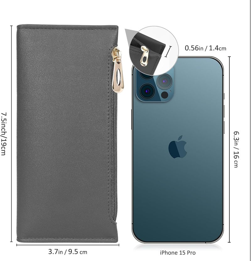 Tipmile Slim Wallet for Women, RFID Blocking Credit Card Holder, Ladies Bifold Wallet with Zipper, Grey - Image 2
